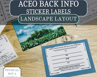 ACEO/ATC Back Label LANDSCAPE Information Stickers 2" x 3" | Made to Order | Art Supplies Artist Trading Cards Physical Product Ten Designs