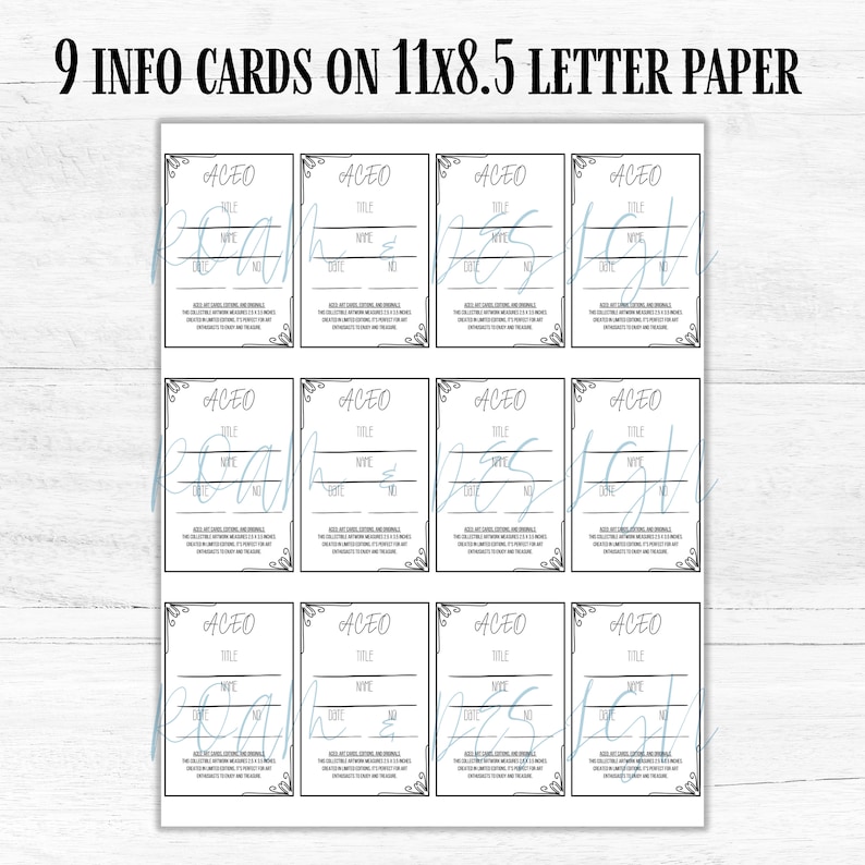 ACEO ATC Back Side Info Card Sheets Printable Download, Artist Trading ...
