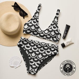 Noir et Blanc High-Waisted Bikini - Eco-Friendly, Mix and Match, Sizes XS-3XL