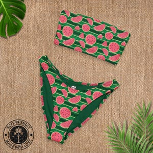 Watermelon Bandeau Bikini - Eco-Friendly Swimwear, Mix & Match, Sizes 2XS–6XL