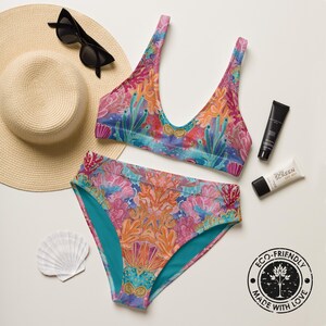 Coral Reef High-Waisted Bikini - Eco-Friendly, Mix and Match, Sizes XS-3XL