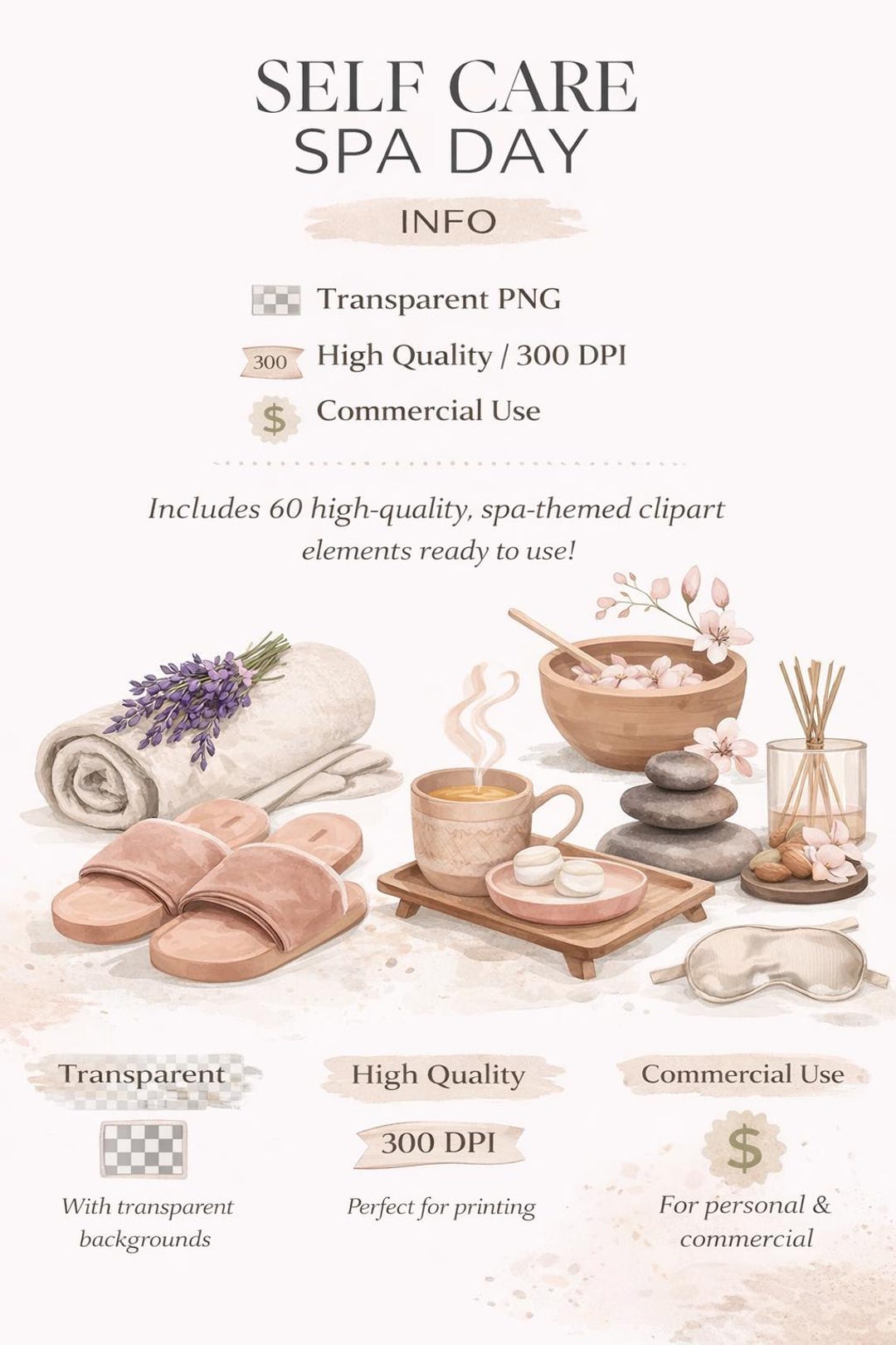 Self Care Spa Day Clipart Bundle | 60 PNG Relaxation Graphics ...