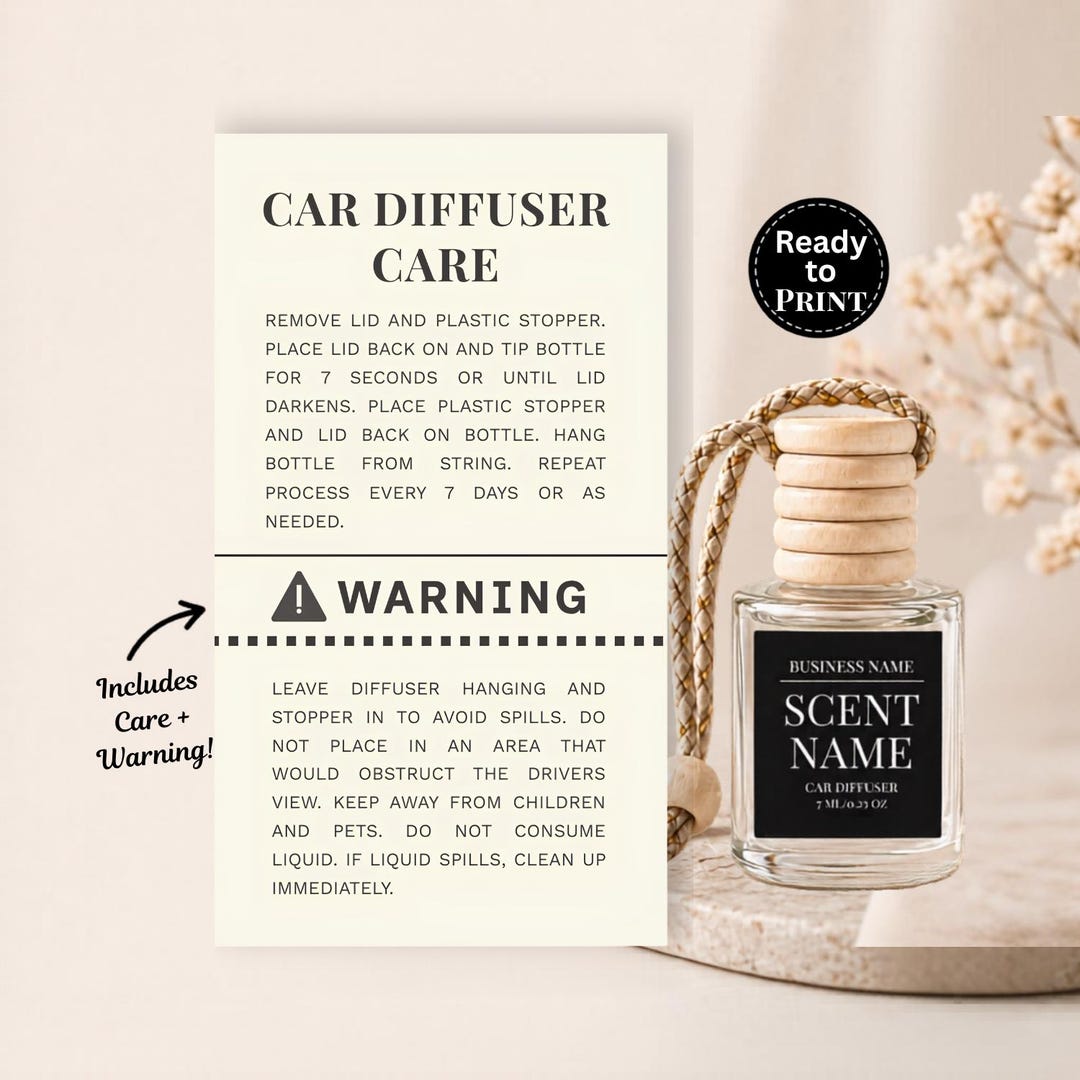 Car Diffuser Care Card | Warning Label, Instructions (instant Download ...