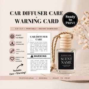 Car Diffuser + Warning Label | Printable 3.5" x 2" | Diffuser Instructions | Small Business Packaging Insert