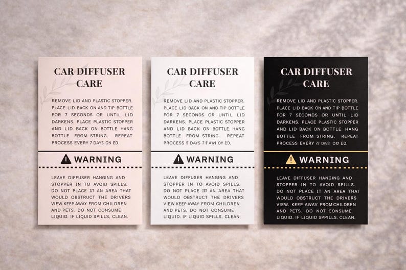 Diffusers Signage Car Diffuser + Warning Label | Printable 3.5