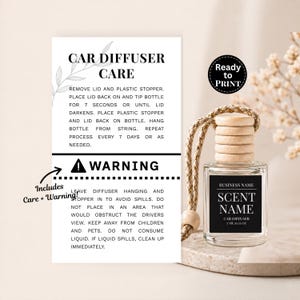 Car Diffuser + Warning Label | Printable 3.5" x 2" | Diffuser Instructions | Small Business Packaging Insert
