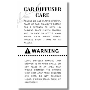 Car Diffuser + Warning Label | Printable 3.5" x 2" | Diffuser Instructions | Small Business Packaging Insert