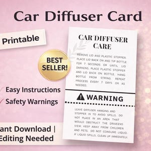 Auto Diffuser + Warnaufkleber | Printable 3.5 "x 2" | Diffuser Anleitung | Kleine Business Verpackungseinlage