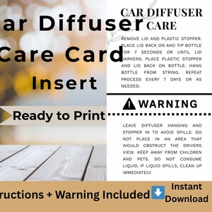 Dyfuzor samochodowy + etykieta ostrzegawcza | Do druku 3,5" x 2" | Instrukcja obsługi dyfuzora | Ulotka do opakowania dla małych firm