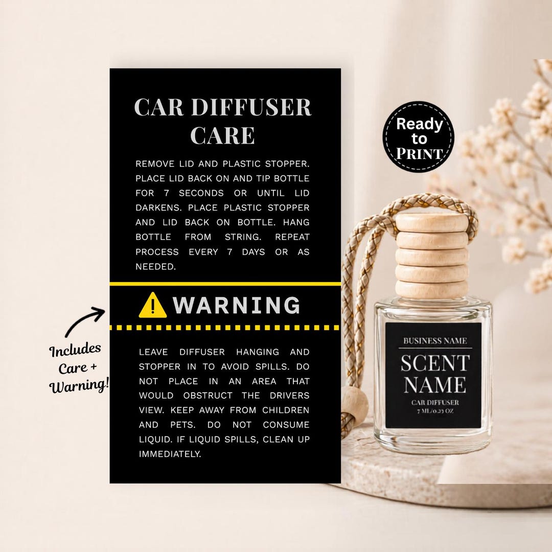 Car Diffuser Care Card | Warning Label, Instructions (instant Download ...