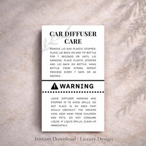 Car Diffuser + Warning Label | Printable 3.5" x 2" | Diffuser Instructions | Small Business Packaging Insert