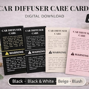Car Diffuser Care Card  | Instructions, Warning Label (Digital Download)
