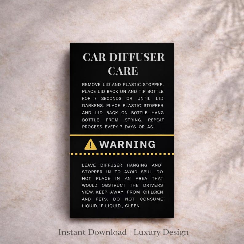 Black and Yellow Car Diffuser + Warning Label | Printable 3.5