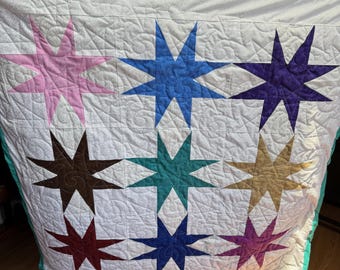 Star Light Star Bright Quilt: Handgjort överkast, sängöverkast, väggbonad