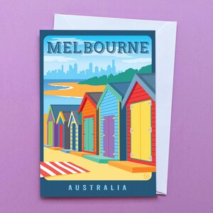 Melbourne Beach Boxes Greeting Card | Bright and Colourful Australian Places | Fun Birthday Card
