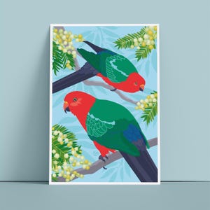 Australian King Parrot Art Print | Bright and Colourful Australian Fauna | Giclee Fine Art Print for Bird Lovers