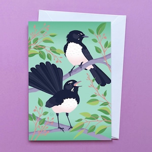 Willie Wagtail Greeting Card | Bright and Colourful Australian Fauna | Birthday Card for Bird Lovers