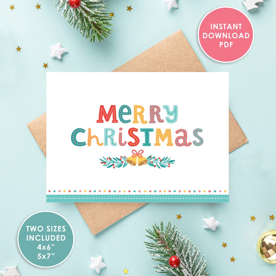 Merry Christmas Card Digital Download 4x6 and 5x7 Greeting - Etsy