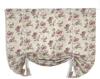 Tende di lino floreali, tende di lino con lacci, tende con lacci, paralume romano, pannello per finestra in lino