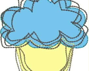 Scribbled Cupcake applique - Machine Embroidery Design