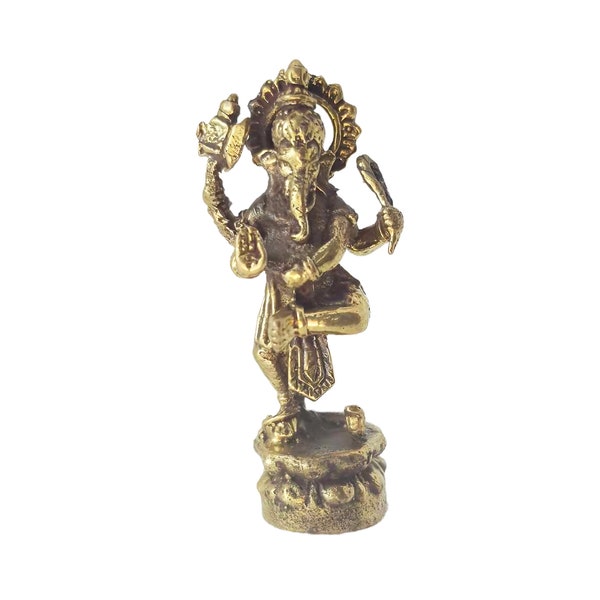 Mini Brass Dancing Ganesh: Blessings of Prosperity and Success | Collectible Hindu Handicraft Art (B-024)