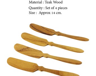Ensemble de 4 couteaux à tartiner en bois de teck - Accessoires de cuisine respectueux de l'environnement (C-001)
