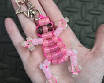 Pink Glow in the Dark Frog Keychain, Handmade Kandi Bead Frog, Bag Charm, Whimsical Gift