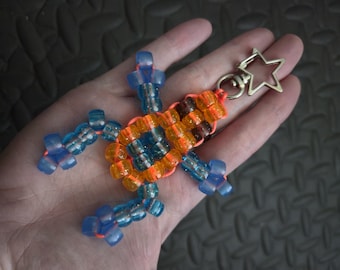 Orange/Blue Glow Frog Keychain, Stained Glitter Beaded Frog