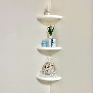 White Rounded Corner Shelf: Solid Wood Floating Wall Decor, Pine Home Organizer