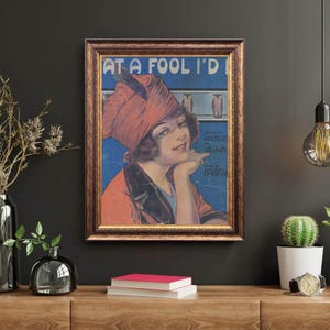 Vintage Sheet Music Cover Poster /Digital Download 1913 What a Fool Sheet Music Restored /Print at Home Music Poster /Blue Red Digital Art