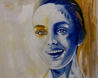 Figura de mujer abstracta, pintada al óleo, óleo sobre lienzo, 67x67