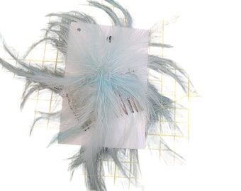 Light Grey and light blue Feather Headpiece 520_SM
