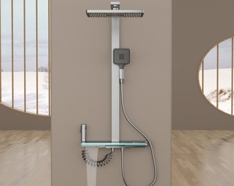 Sistema de ducha termostático con teleducha y rociador, 4 métodos de descarga de agua, rociador de baño, ducha premiumExperience