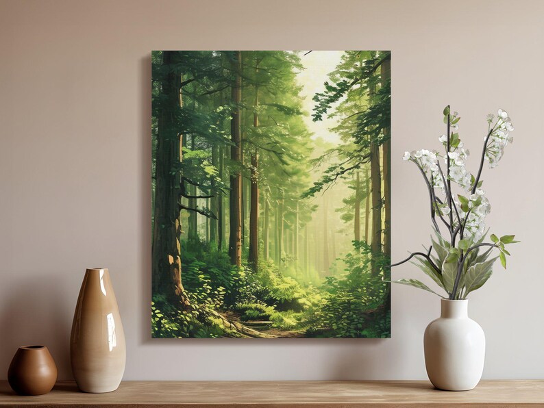 Forest Landscape Canvas Wrap, Sunlit Green Woods Wall Art, Nature ...