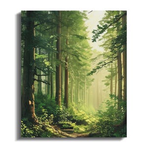 Forest Landscape Canvas Wrap, Sunlit Green Woods Wall Art, Nature ...