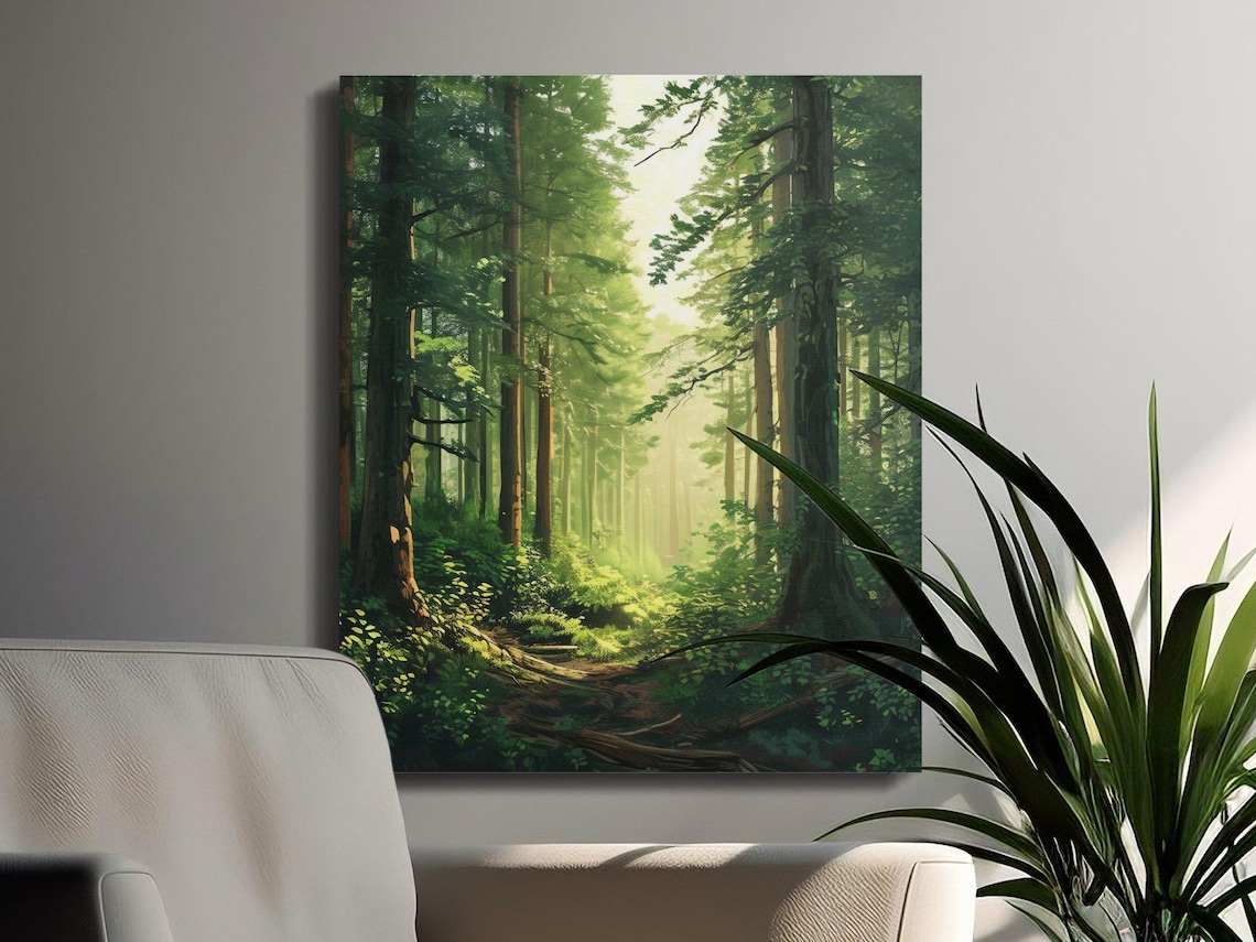 Forest Landscape Canvas Wrap, Sunlit Green Woods Wall Art, Nature ...