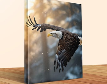 Majestic Bald Eagle Canvas Wrap, Nature Wildlife Art, Stunning Bird of Prey Canvas, Eagle Wall Decor, Elegant Animal Portrait