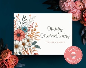 Mother's Day Card Printable - Elegant Wildflower Bouquet, PDF Instant Download for a Thoughtful Mother's Day Gift