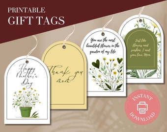 Mother's Day Printable Gift Tags - Set of 4 Botanical Wildflower Designs, Perfect for Happy Mother's Day Tags