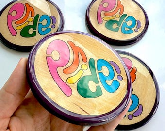 Pride LGBTQ+ Coasters | Rainbow Wood Resin Decor | Statement Piece | Colorful Drink Coasters
