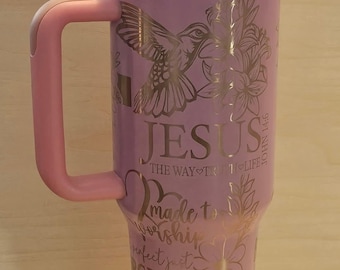 Scripture 40oz Tumbler, Pink & Gold - Full Wrap
