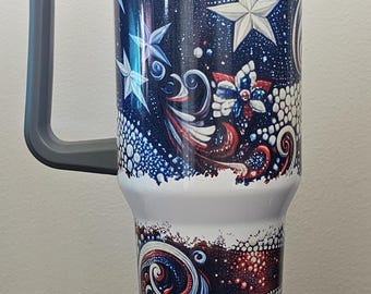 40oz Sparkle American Flag Tumbler - Sublimated