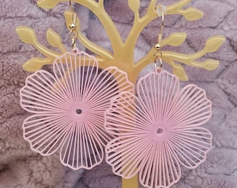 Pink Flower Earrings with Gold Hooks