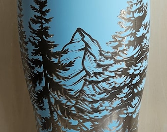 30oz Tumbler - Mountains and Trees - Laser Engraved