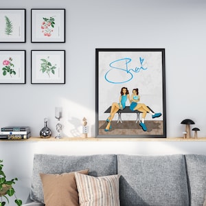 Estetyczny plakat z ilustracją mody – Diva Besties Nieoprawiona sztuka ścienna, Modny wystrój pokoju, Wydruk artystyczny należący do czarnoskórego, Prezent dla najlepszego przyjaciela