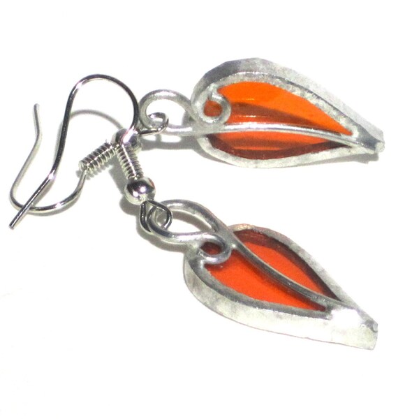 Tangerine Leaves - Stained Glass Earrings - Orange Leaf Womens Accessories Wire Lightweight Jewelry Dangle Nickel-Free Earring Hooks