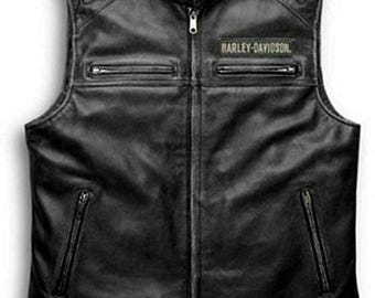 Nuovo gilet da motociclista in pelle personalizzato Harlay Davidson