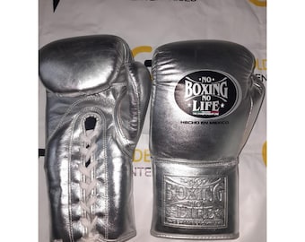 Guantes de boxeo de cuero nuevos y personalizados, color plata. Sin boxeo no hay vida.