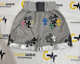 Pantaloncini da boxe in pelle personalizzati, grigi