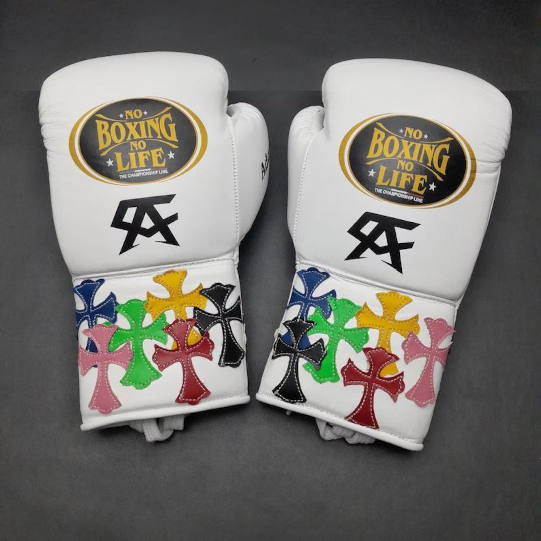 Customized White Leather Boxing Gloves With Chrome Heart - Etsy